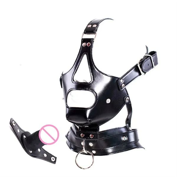 Spielzeug für Erwachsene, Leder-Fetisch-Kopfbedeckung, BDSM-Bondage-Kopfbedeckung, Maske, Kapuze, Fessel, Erwachsene, Cosplay, weiblich, Mann, Sexspielzeug für Paare, Frauen, Fetisch, Schwul, 231214