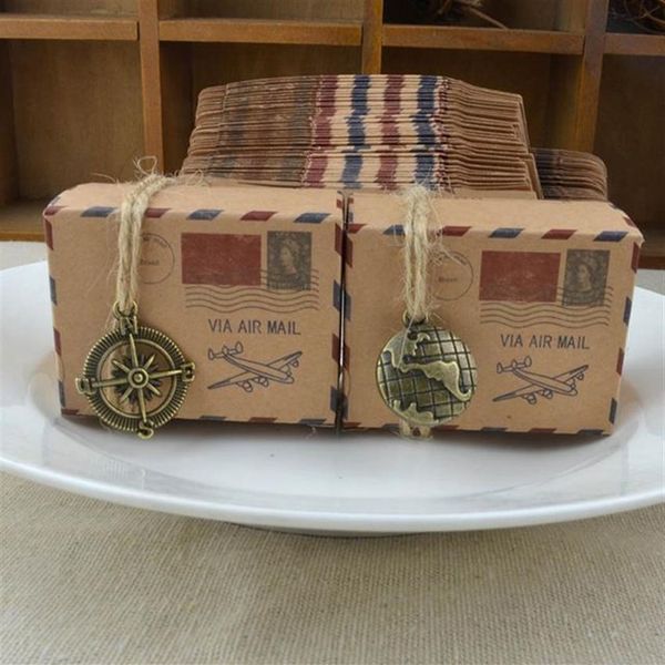 Bomboniere vintage Kraft Paper Candy Box Travel Tema Airplane Mail Packaging Boxes Wedding Souvenirs Scatole Regalo256T