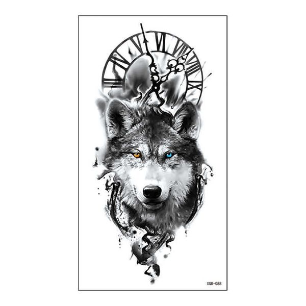 Novo adesivo de tatuagem de braço completo com meia cabeça de lobo, conjunto à prova d'água e ecologicamente correto