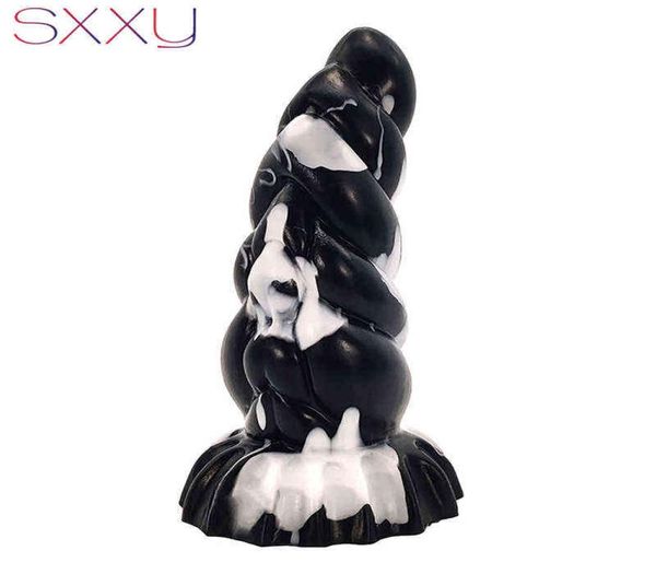 NXY Giocattoli anali SXXY Curve Toys per uomo Donna Silicone liquido Fantasy Butt Plug Monster Beaded Realistico Dildo Sex Shop G Spot Mastu1856795