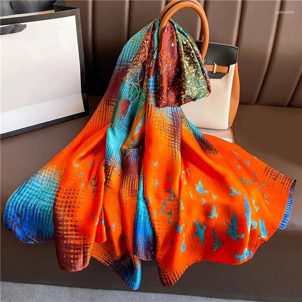 Lenços 2023 design outono quente seda xale cachecol mulheres impressão pashmina neckerchief envoltório muçulmano cabeça turbante bandana foulard echarpe