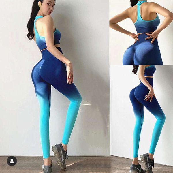 Lu Lu Align Gradient Seamless Donna Yoga Tuta sportiva Fitness Set femminile Ombre Push Up Allenamento Abbigliamento da palestra Abbigliamento da corsa Tuta Abbigliamento sportivo Limoni LL Esercizio