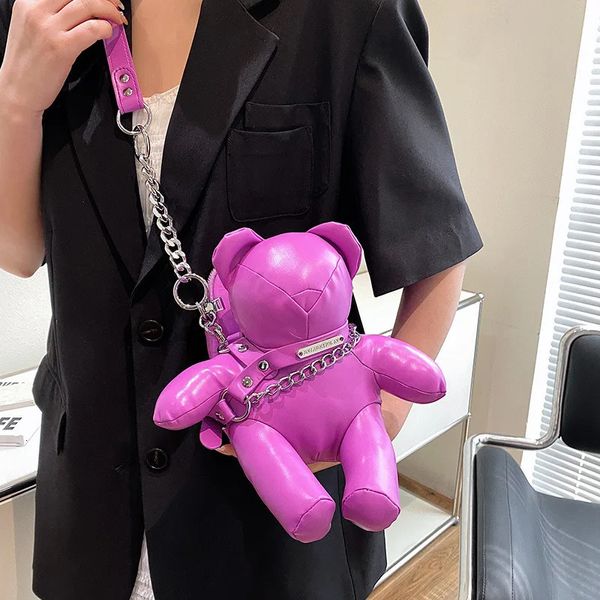 Sacos de noite Urso forma crossbody saco para mulheres rosa bonito moda boneca ombro cadeia animal bolsa preto legal festa bolso mini bolsa 231214