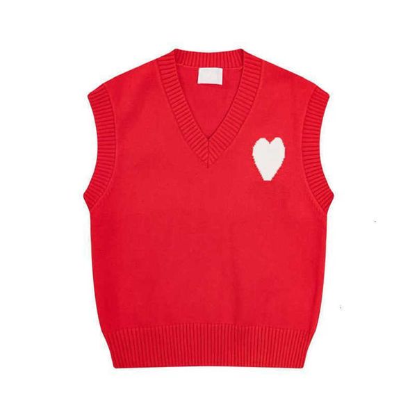 Amis Vest Knit Sweater Paris Fashion Designer Amisweater Sem Mangas Coração Vermelho Impresso Esportes Casuais Mens e Mulheres Base Top Amishirt Is73