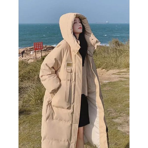 Mulheres Down Parkas Chic mulheres jaqueta acolchoada Coréia do Sul solto com capuz grosso quente longo para baixo casaco de inverno feminino Parka casaco 231213