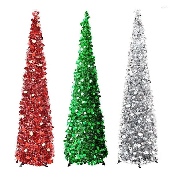 Рождественские украшения 1,5 м искусственное складное дерево зеленый мишура-карандаш для дома, вечеринки и офиса