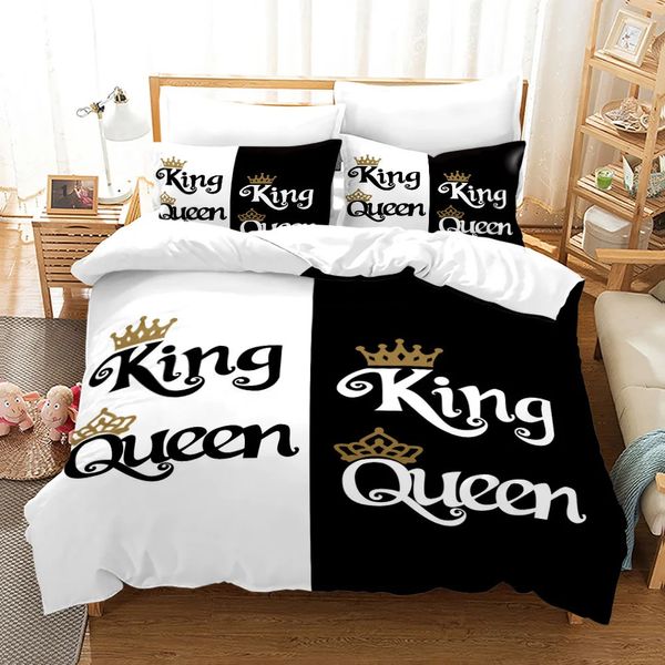 Комплекты постельного белья для влюбленных, белый, черный, роскошное постельное белье, 2 человека, двухместный взрослый, одинарное одеяло King, пододеяльник, комплекты одеял Queen 231214