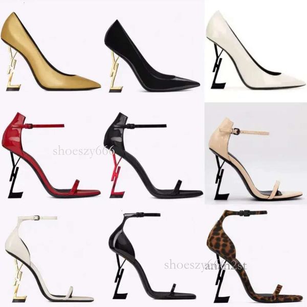 Tasarımcı Sandallar Lüks Üst Patent Deri Posty 8cm10cm Yüksek Topuklu Yeni Moda Kadın Bir Kayış Parti Ayakkabı Marka Seksi Elbise Ayakkabı Metal 984