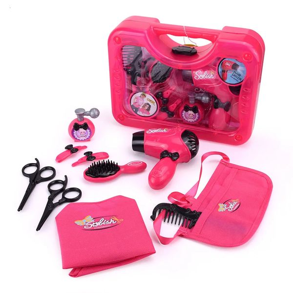 Schönheit Mode Kinder Make-up Set Salons Haartrockner Kamm Make-Up Box Friseur Pretend Spielen Spielzeug Für Mädchen Baby 231213