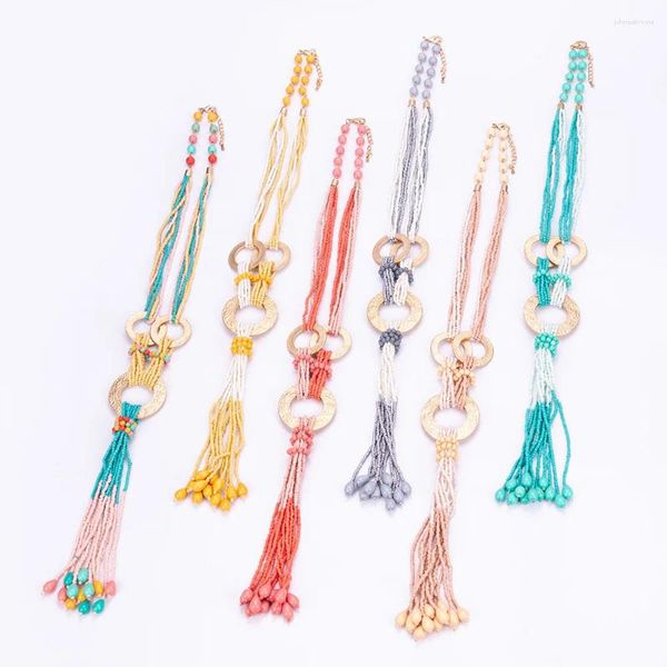 Ожерелья с подвесками, 6 цветов, в богемном стиле, модные очаровательные ювелирные изделия из смолы, бусины ручной работы с кисточками, эффектное колье, ожерелье, комплект сережек для женщин