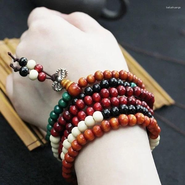 Strand Fashion Buddista Legno di sandalo naturale Buddha Meditazione Legno Preghiera Perlina Mala Bracciale Braccialetti Donna Uomo 108 Perline Accessori