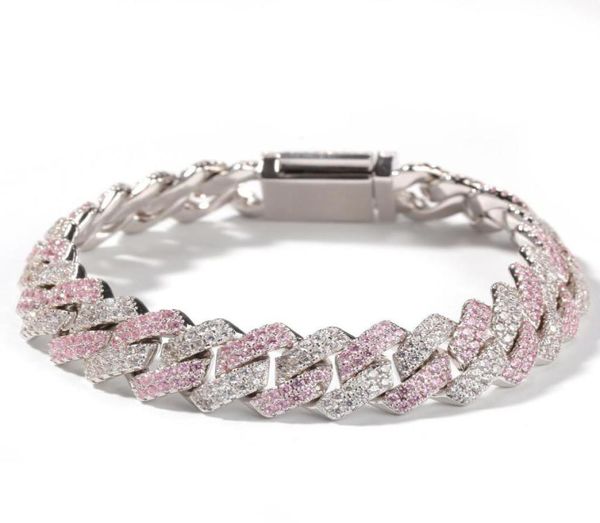 I braccialetti a catena a maglie bicolore bianco rosa con zirconi cubici possono aprire i gioielli da donna con bling CZ Rapper8309461