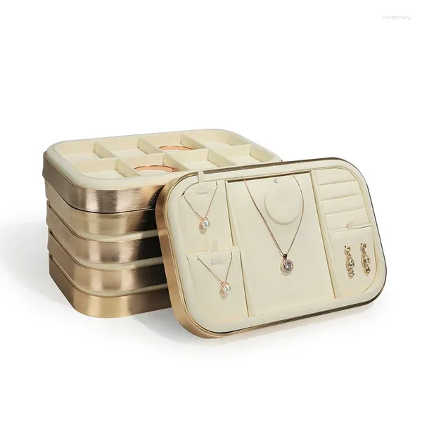 Sacchetti per gioielli Lusso Beige Collana Ciondolo Bracciale Espositore Set Orecchino Vassoio per orecchini