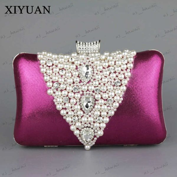 Akşam çantaları xiyuan yeni amaranth moda çantası için kadın rhinestones şık kadın düğün partisi balo pearl taş omuz çantası bayanlar için t231214