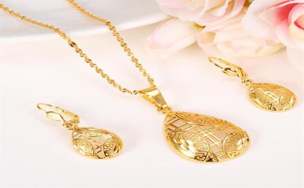 Set di gioielli Eleganza Collana Orecchini Fine 24k Reale Solido Oro giallo GF Fidanzata Innamorati Figlia Regali di nozze Nuovo281l757309156