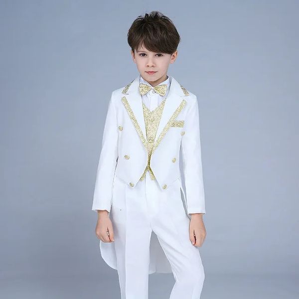 Tute per bambini di alta qualità smoking ragazzo fiore ragazzi vestito piccolo conduttore ospite grande pianoforte costume magico 4 pezzi per 216T 231213