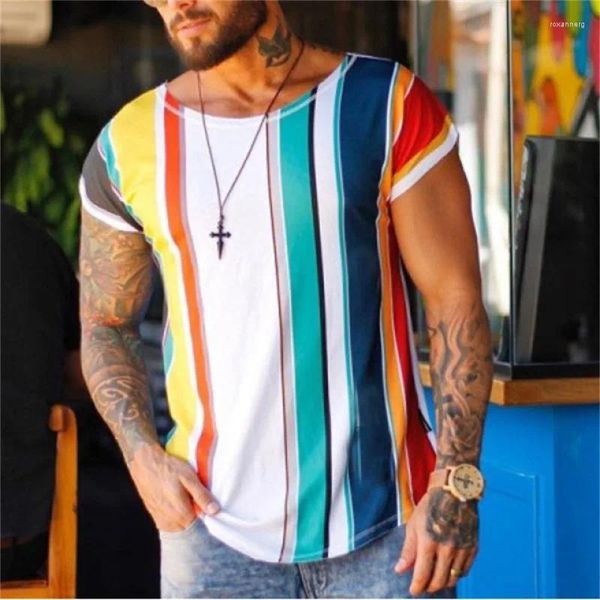 T-shirt da uomo Street Retro Casual Estate 3D Stripe stampato Top a maniche corte T-shirt quotidiana T-shirt taglie forti 6xl