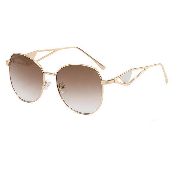 Goldene Damen-Sonnenbrille, modische Designer-Sonnenbrille mit goldenem Rahmen und Metallbeinen, personalisierte Punk-Brille, modische Buchstaben-Brille für Männer und Frauen, Sommer