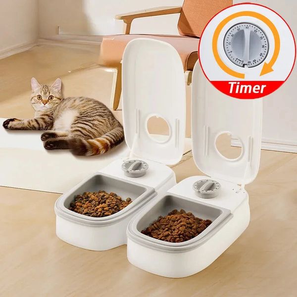 Alimentadores de tigelas para cães Alimentador de cronometragem automática para animais de estimação 350ML Grande capacidade Recipiente de alimentos secos e úmidos para cães elétricos Tigela de prato duplo para gatos Alimentadores de cães 231213