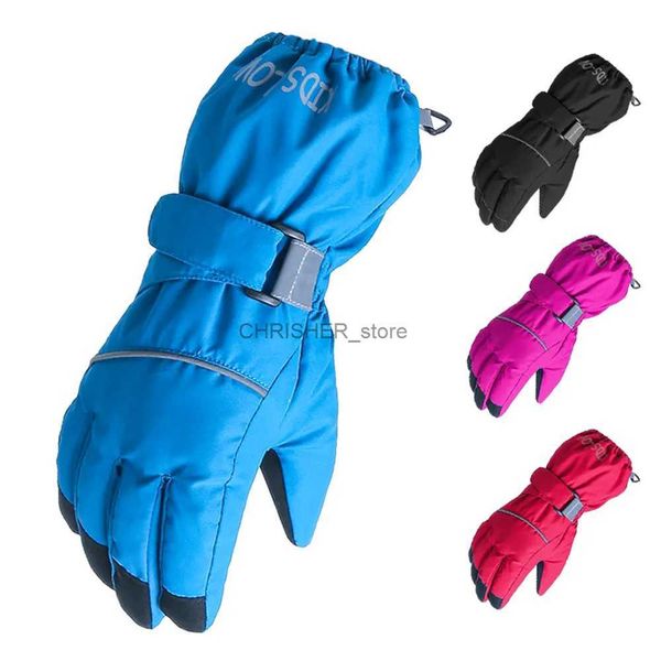 Лыжные перчатки высокого качества, водонепроницаемые детские лыжные перчатки, черные детские зимние теплые синие перчатки с полным пальцем для мальчиков и девочек, зимние перчатки для сноубордаL23118