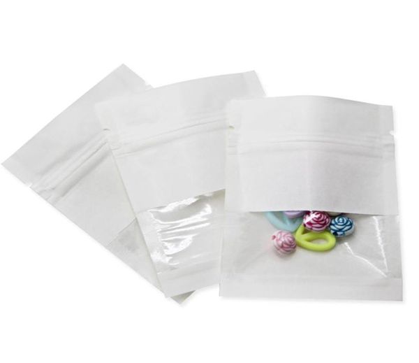 300 pçs / lote Kraft papel ziplock pacote saco com janela clara festa mini artesanato bolsas de armazenamento reclosable lanche nozes zíper sacos h4117547
