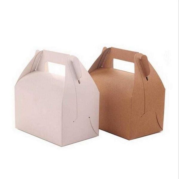 20 Pz / lotto Timpano Bianco Marrone Colore Bianco Trattare Scatole di cartone di carta regalo per la scatola di favore della festa nuziale Baby Shower Cake Packaging Y0208H