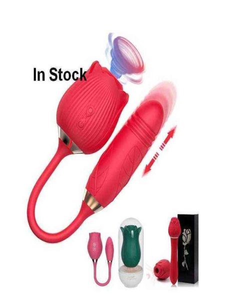NXY vibratori rosso giallo nero forma di rosa 2 in 1 a forma di vibrazione estesa lingua clitoridea succhiare uovo vibrante giocattolo del sesso vibratore Fo5810114