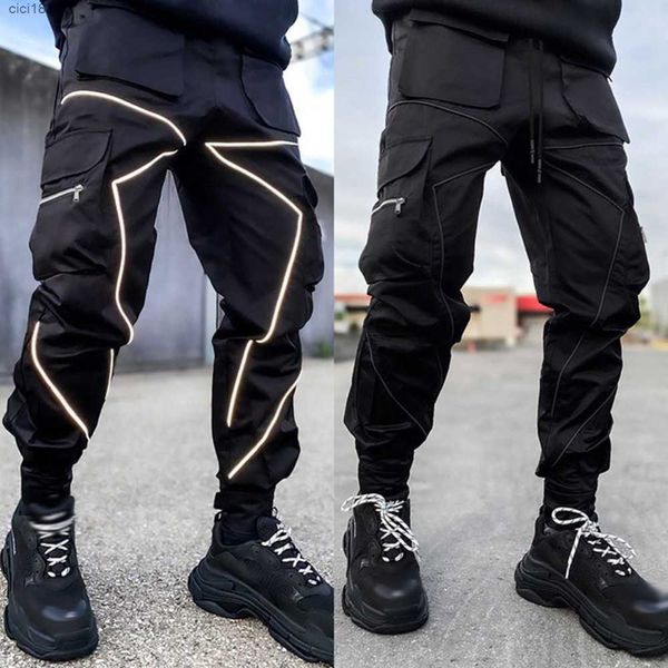 Pantaloni cargo casual da uomo GODLIKEU da uomo larghi pantaloni da jogging hip-hop fitness multi-tasca a righe taglie fortiR5NF