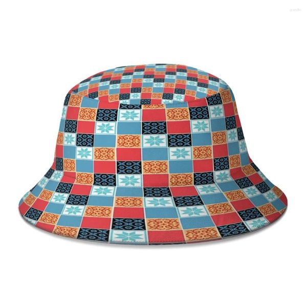 Beretler Azul Tiles ilham verici sanat kova şapkası kadınlar için erkekler genç katlanabilir bob balıkçı şapkaları Panama kapağı sokak kıyafetleri