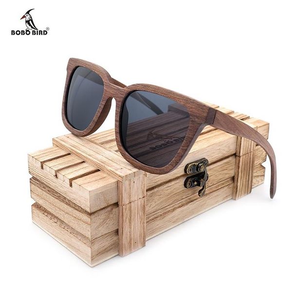 Bobo bird óculos de sol vintage masculino, óculos de sol de madeira polarizados retrô femininos uv400 em caixa de presente de madeira V-AG010305V