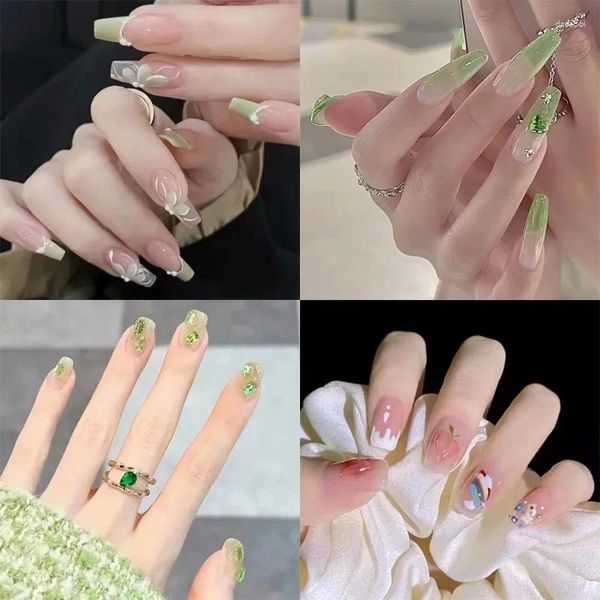Накладные ногти Патчи для улучшения ногтей, меняющие цвет, персиковые украшения с бриллиантами, съемные точечные сверла, поддельное искусство