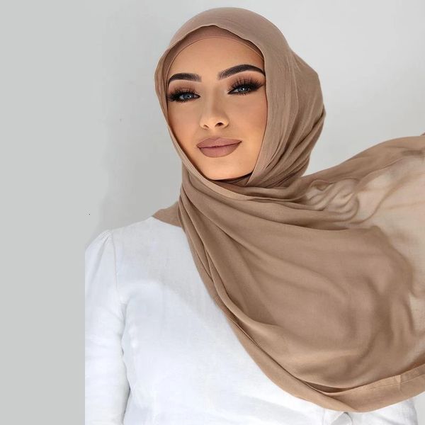 Hijab Scialle morbido e leggero Sciarpa di rayon Hijab Sciarpa Hijab in viscosa Doppi punti Bordo Sciarpe modali in cotone tinta unita per donna musulmana 231213