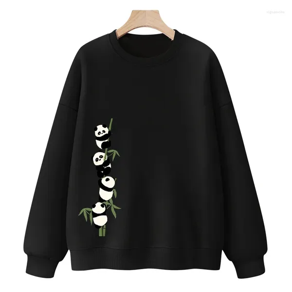 Hoodies femininos 500g algodão qualidade superior bonito panda subir árvore impressão homens mulheres pulôver outono inverno velo manga longa streetwear