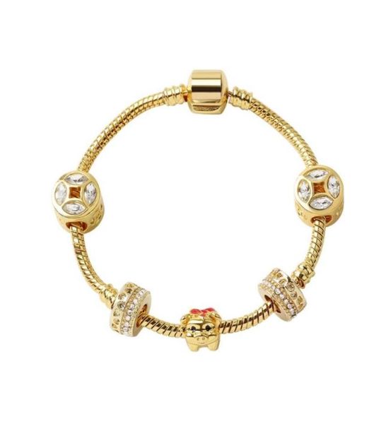 Moda original ps 925 prata ouro porco cristal pulseira jóias charme contas pulseiras de vidro feminino diy feriado gift5390660