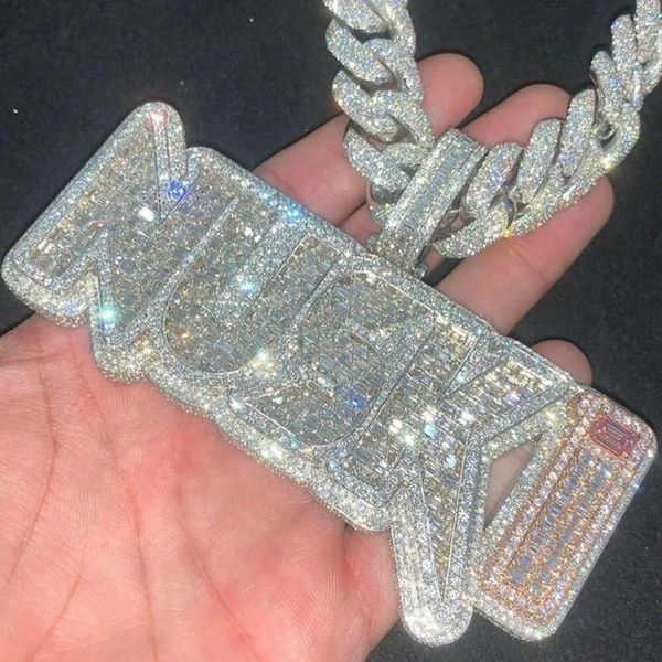 NUSKI Design Dois Tons VVS D Moissanite 3D Totalmente Iced Out 5A CZ Corrente Mão Configuração Pingente Personalizado Joias