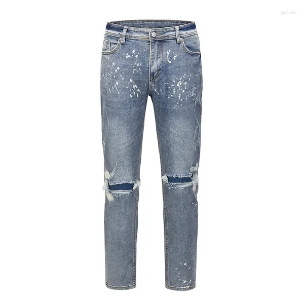 Jeans da uomo High Street Ink Splash Hole Uomo lavato Distruggi pantaloni a matita casual oversize Pantaloni in denim larghi larghi dritti retrò