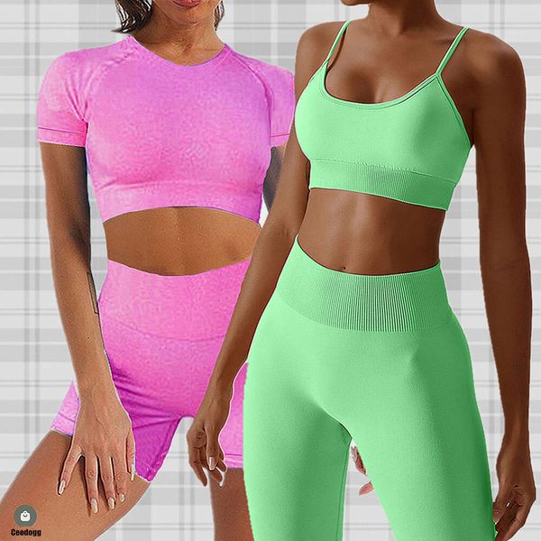 Lu Lu Align Conjunto de ioga feminino sem costura manga curta crop top camiseta sutiã leggings à prova de agachamento esportes treino fitness wear activesuit Lemons LL exercício