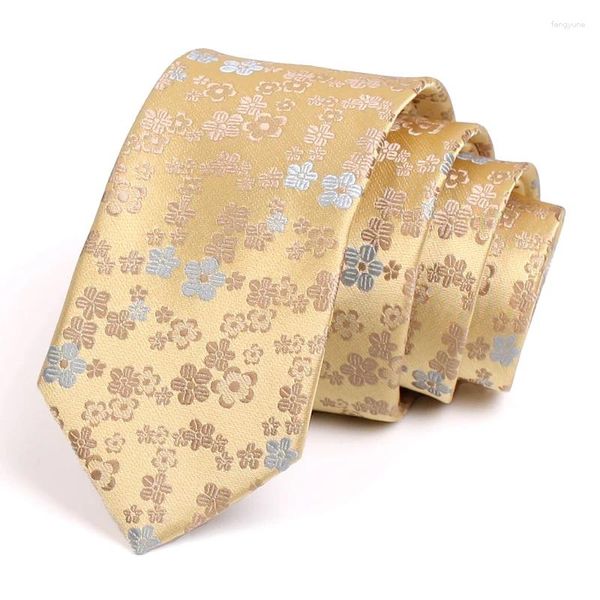 Bow Ties Brand Herren Gold 6cm Krawatte Luxus Blumen für Männer Business Anzug Arbeit Hals hochwertiger Mode formelle Krawatten Geschenkbox