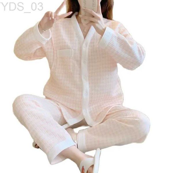 Sleep Lounge Inverno Pijamas de Maternidade Terno Grosso Quente Manga Longa Com Decote Em V Camisa De Enfermagem Calças Compridas Xadrez Twinset Amamentação Materna Setzln231214