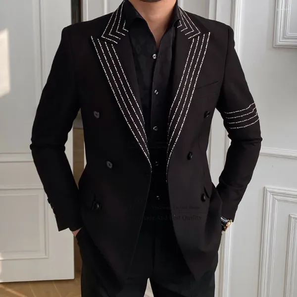 Herrenanzüge, elegant, für Hochzeit, Party, Abschlussball, Bräutigam, Nadelstreifen, Revers, Smoking, 2 Stück, Blazer, männlich, maßgeschneiderte Jacke, Weste und Hose