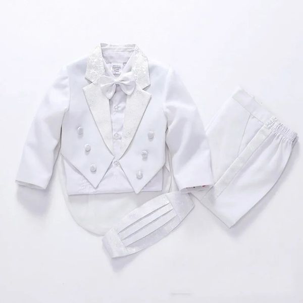 Anzüge Fahion Langarm Kinderanzug Baby Jungen Baumwolle Kleidung Sets 5tlg Jacke Hose ShirtWeste Gürtel 14Y Promotion 231213