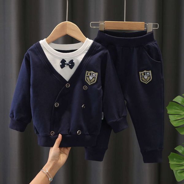 2023 Yeni Giyim Çocuk Bebeği Moda Uzun Kollu Giysiler İlkbahar ve Sonbahar Akademi Tarzı İki Parçalı Set