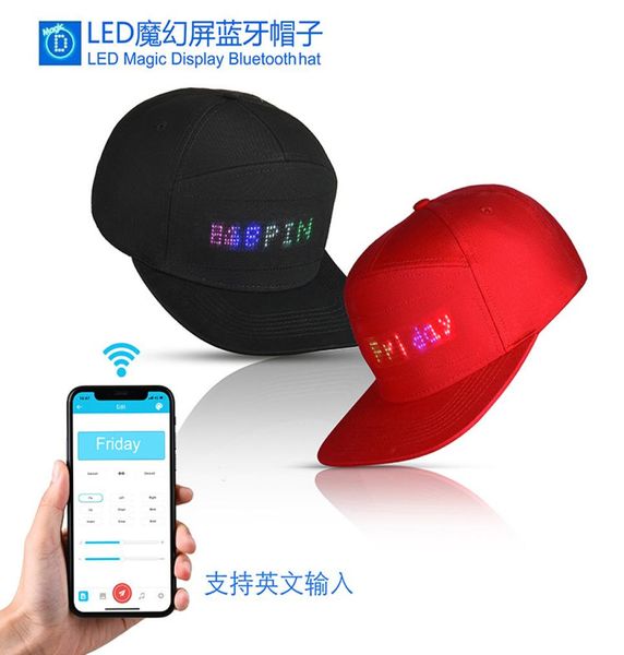 Chapéu de exibição led bluetooth app chapéu luz brilhante boné clube festa esportes viagem lanterna beisebol golfe hip hop flash mostrar masculino e w4675215