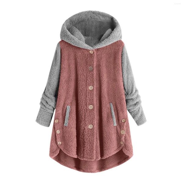 Damenjacken Plus Size 5XL Damen Fleece-Sweatshirt Kawaii-Kappe Übergroß und Mäntel Winter Warm Flauschiger Kapuzenmantel mit unregelmäßigem Saum