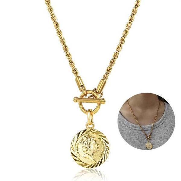 Цепочка с звеньями, круглая подвеска «Элизабет», ожерелье для женщин, тумблер с застежкой, 22 дюйма, 3 мм, золотого цвета, цельные ювелирные изделия LDN225, ожерелья 263h