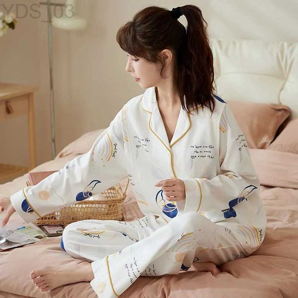Sleep Lounge Manga Comprida Mulheres Grávidas Sleep Lounge para Outono Plus Size Algodão Maternidade Enfermagem Pijamas Ternos Blusas de Lactação + Calçaszln231214