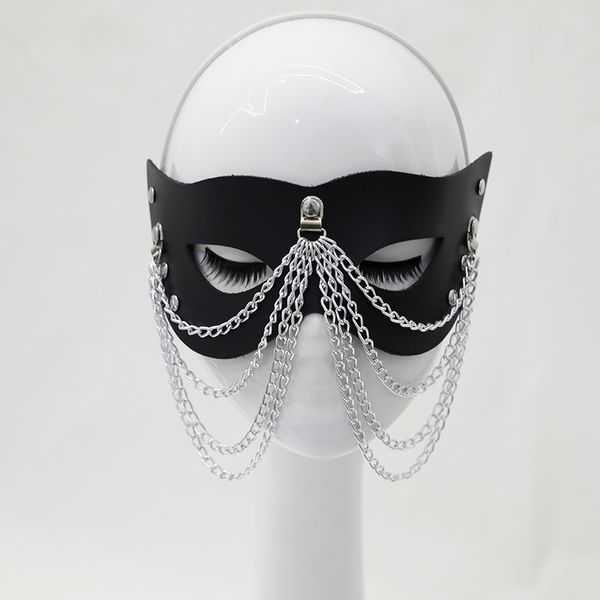 Sahne Giyim Sahne Aksesuarları Kadın Seksi Püsküller Maskesi Yarım Yüz Deri Maske Parti Maske Zinciri Kablo Demet Masquerade Top Maskeleri Punk yaka