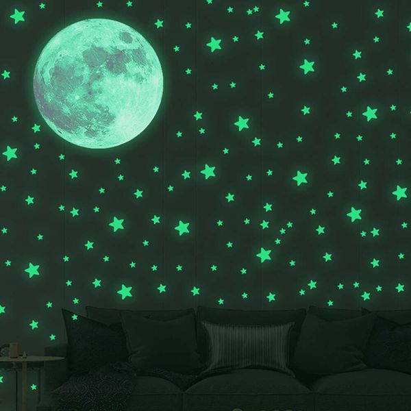 103 Stück leuchtende Mond- und Sterne-Wandaufkleber, die im Dunkeln leuchten, Wandaufkleber für Schlafzimmer, Decke, Zuhause, dekorative Aufkleber für Kinderzimmer