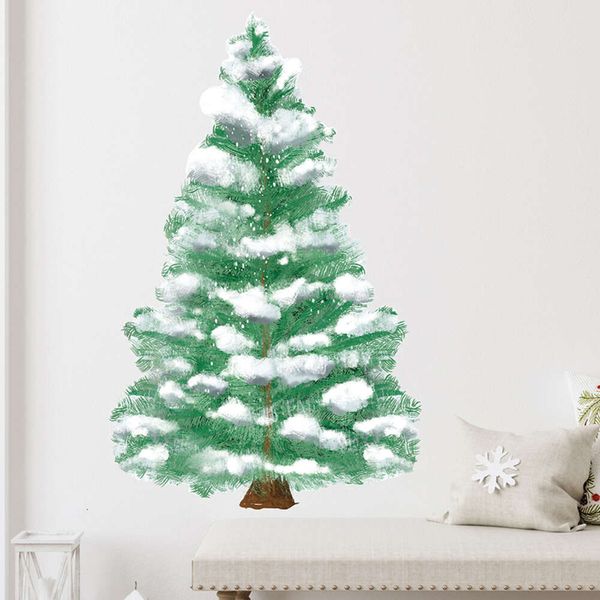 Winter Schnee Kiefer Weihnachten Wandaufkleber für Wohnzimmer Schlafzimmer Haus dekorative Wandtattoos PVC Aufkleber Wandbilder Tapete