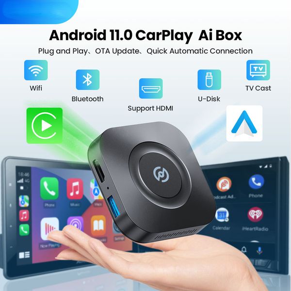 Araba Carplay AI Box Mini TV Kutusu Yeni Kablosuz Carplay Dongle Android Otomatik Adaptörü Netflix ve YouTube Android 11
